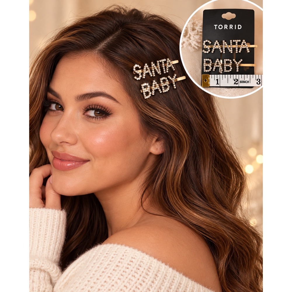 Torrid Santa Baby Rhinestone Hair Pins Set Gold Tone Christmas Holiday Clips